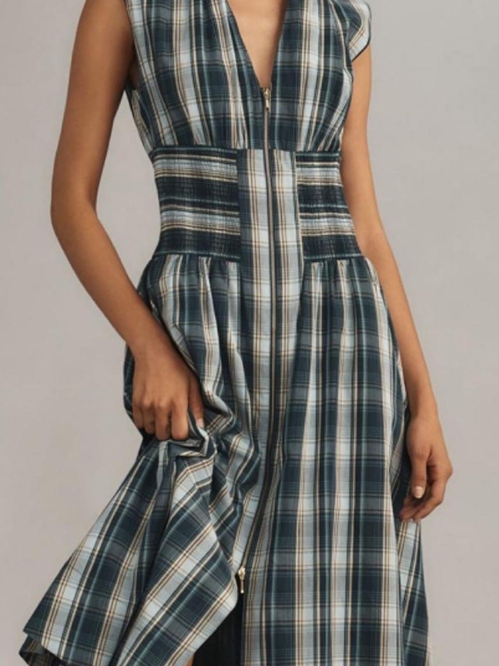 Anthropologie Women's Plaid Zip-Front Tommie Midi Dress - Blue Multi